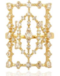 Artisan - 18k Yellow Gold Genuine Diamond Square Shape Cocktail Ring Handmade Jewelry - Lyst