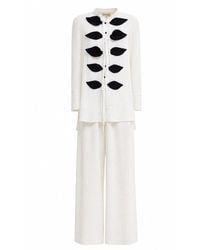 Julia Allert - Lightweight Crinkled Blouse & Wide-Leg Pants Co-Ord Set – Ivory - Lyst