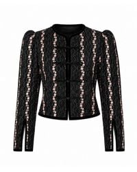 Rose & Nancy - Queenie Floral Print Velvet Trim Military Jacket - Lyst