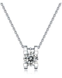 Genevive Jewelry - Stella Sterling Plated With Lab Created Moissanite Round Solitaire Slide Pendant Necklace - Lyst