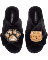 Laines London - Classic Laines Slippers With Paw & Ginger Persian Cat Brooches - Lyst