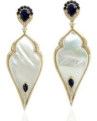 Artisan - Natural Sapphire Mother Of Pearl Dangle Earrings 18k Yellow Gold - Lyst