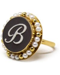 Vintouch Italy - Gold Vermeil Black Cameo Pearl Ring Initial B - Lyst