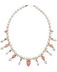 Farra - Freshwater Pearls With Watermelon Quartz Dangles Necklace - Lyst