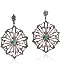 Artisan - Genuine Emerald & Diamond Vintage Look Dangle Earrings In 18k Gold With 925 Starling Silver - Lyst