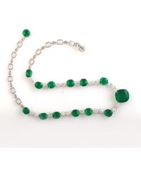 Artisan - 18k White Gold In Cushion Cut Emerald & Rose Cut Diamond Choker Beautiful Necklace - Lyst