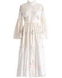 Sugar Cream Vintage - Re-design Upcycled Fine Rose Embroidery Maxi Dress - Lyst