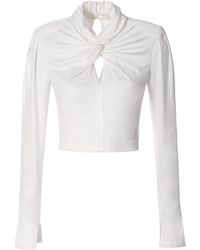 AGGI by HALEWSKI - Dalia Pearl Long Sleeve Crop Top With A Know - Lyst