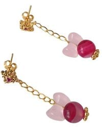 Way to Chic - Plated Earrings With Zirconia, Rose Quartz Bow And Lace Agate Beads - Lyst