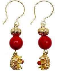 Farra - Coral Hedgehog Dangle Hoop Earrings - Lyst
