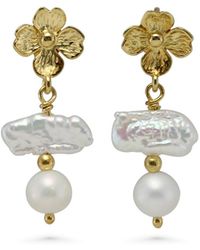 Isla Silver - Pearl & Flower Dangle Earrings - Lyst
