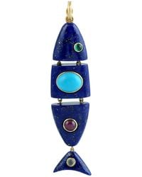 Artisan - 14K Lapis Lazuli Fish Pendant With, Emerald, Ruby & Moonstone - Lyst