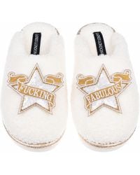 Laines London - Neutrals Teddy Closed Toe Slippers With & Fucking Fabulous Brooches - Lyst