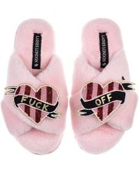 Laines London - Classic Laines Slippers With & Stripe Heart Fuck Off Brooches - Lyst