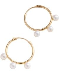 Posh Totty Designs - Triple Pearl Hoop Earrings - Lyst