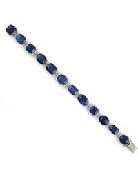 Artisan - 18k White Gold In Natural Blue Sapphire With Pave Diamond Fixed & Flexible Bracelet - Lyst