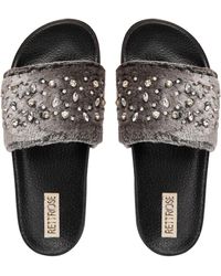 Rettrose - Sienna Luxury Plush Diamanté Embellished Handmade Sliders - Lyst