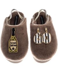 Laines London - Neutrals Flatform Cloud Closed Toe Slippers With Stripe 60Th Birthday & Dom Darling Brooches - Lyst