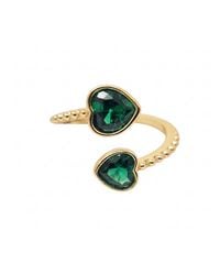 Harfi - Double Heart Emerald May Birthstone Adjustable Plated Ring - Lyst