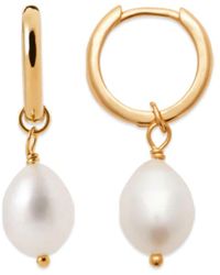 Harfi - Vermeil Pearl Mini Hoop Huggie Round Hoop Earrings - Lyst