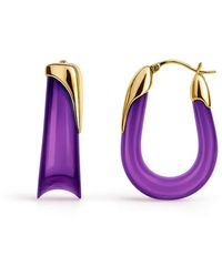 Gold & Honey - Amethyst Sculpted U Lucite Birthstone Hoop Earrings - Lyst