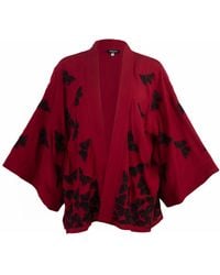 Artemis Muse - Embroidered Butterflies Wine Short Kimono - Lyst