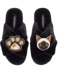 Laines London - Classic Laines Slippers With Paw & Siamese Cat Brooches - Lyst