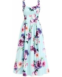 Girl In Mind - Erica Square Neck Pleated Midi Dress Floral - Lyst