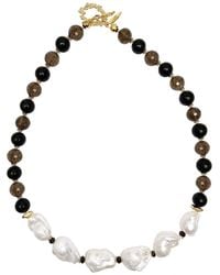 Farra - Quartz And Obsidian With Baroque Pearl Statement Necklace - Lyst