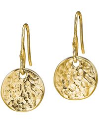 Dower & Hall - 18ct Yellow Vermeil 13mm Hammered Disc Drop Earrings - Lyst