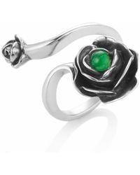 Unaloe - Rose Ring With Natural Emerald– Adjustable Sterling Flower Jewelry - Lyst
