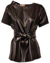 Julia Allert - Faux Leather Blouse With Short Sleeve - Lyst
