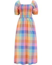 Sugarhill - Frances Midi Shirred Dress Multi, Rainbow Check - Lyst