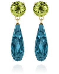 Augustine Jewels Teal Topaz & Peridot Gold Drop Earrings - Multicolour