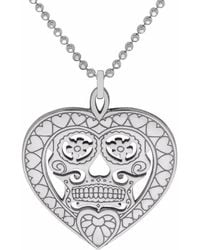 CarterGore - Silver Sugar Skull Heart Pendant Necklace Medium - Lyst