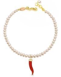 Unaloe - Vermeil Baroque Pearl Cornicello Charm Bracelet For – Adjustable Meaningful Jewelry - Lyst