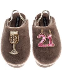 Laines London - Neutrals Flatform Cloud Closed Toe Slippers With 21St Birthday & Champagne Glass Brooches - Lyst