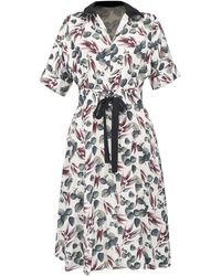 Smart and Joy - Fit-and-flare Leaves Print Dress With Wide Belt - Lyst