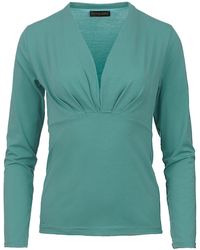Conquista - Mint Long Sleeve Faux Wrap Top In Stretch Jersey Sustainable Fabric - Lyst