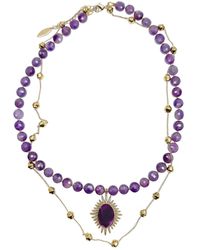 Farra - Amethyst Stones With Pendant Double Layers Necklace - Lyst