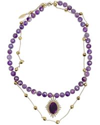 Farra - Amethyst Stones With Pendant Double Layers Necklace - Lyst