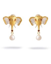 Ebru Jewelry - Guardian Elephant Ruby & Pearl Earrings - Lyst