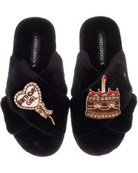 Laines London - Classic Laines Slippers With Birthday Girl Balloon & Chocolate Cake Brooches - Lyst
