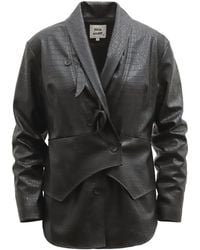 Julia Allert - Croc-Effect Faux Leather Wrap Blazer Jacket – - Lyst