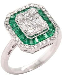 Artisan - Emerald & Diamond Geometric Halo Ring - Lyst