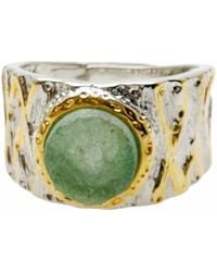 Farra - Aventurine Stone Platinum Plated Brass Adjustable Ring - Lyst