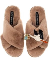 Laines London - Neutrals Toffee Classic Laines Slippers With Baby Boy Stork Brooch - Lyst