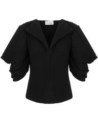 Silvia Serban - V-Neck Pleated Crepe Blouse - Lyst