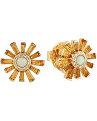 Artisan - Yellow Gold Opal Ethiopian Baguette Citrine Stud Earrings Handmade Jewelry - Lyst