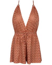 Cliché Reborn - Knitted Summer Jumpsuit In Orange - Lyst